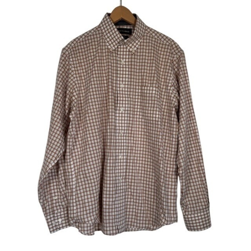 Paul Fredrick Men's Tailored Fit Button Down Shirt 16 x 35 Non Iron Cotton Plaid